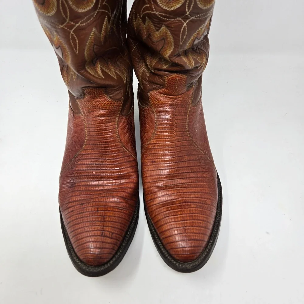 Mens Brown Lizard Skin Western Cowboy Boots Pointed Toe Stitched Leather 8.5D - Picture 5 of 14